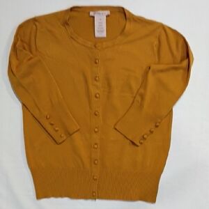 Mustard Goldenrod 3/4 Sleeve Classic Cardigan Sweater Philosophy Size Large